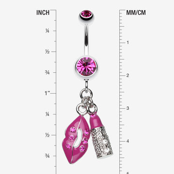 Detail View 1 of Glamourous Lip and Lipstick Belly Ring-Fuchsia